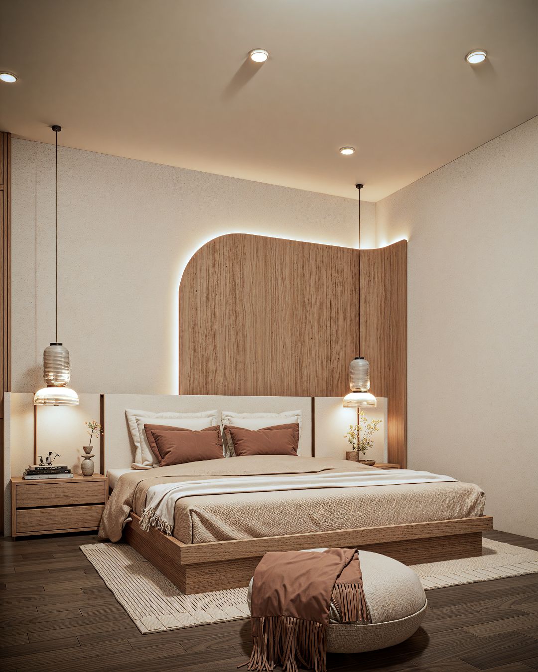 Contemporary Bedroom with Acoustic Wood Louver Feature Accent Wall #90